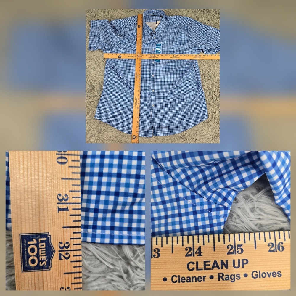 Nautica Mens XXL Blue White Gingham Performance Short Sleeve Dress Shirt - Picture 3 of 8